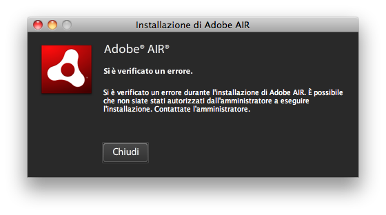 Errore installazione Adobe Air su Mac Os X